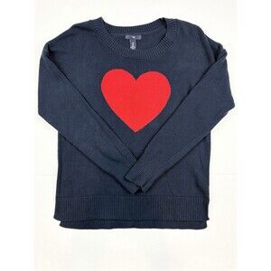 GAP MED Women's Sweater Heart Navy Blue Twee Preppy Coastal Love Crew Neck